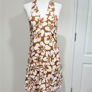 Rip Curl Tropical Hibiscus Halter Mini Dress Brown & Cream Size Small